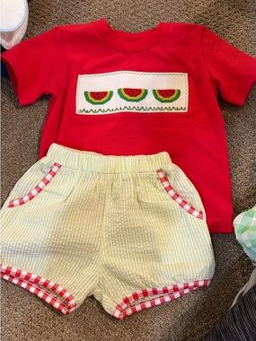 Kids Red Watermelon Appliqué Matching Set